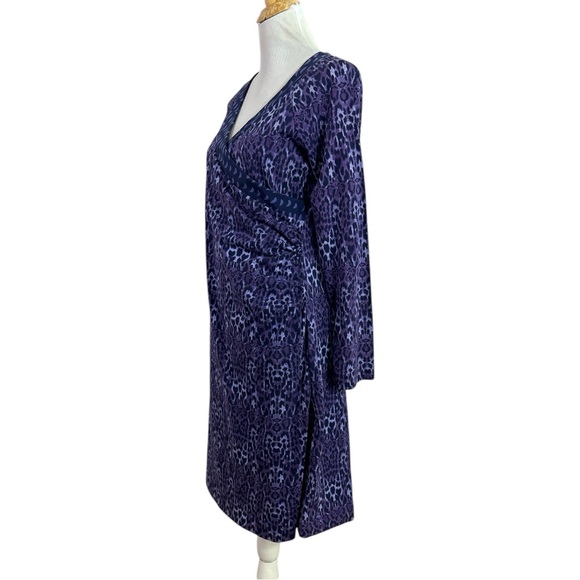 Soft Surroundings Purple Animal Print Faux Wrap Surplice Long Sleeve Dress Large - Picture 4 of 6